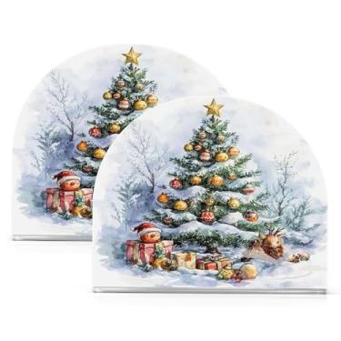 Imagem de Wassud Porta-guardanapos de acrílico para árvore de Natal em aquarela, dispensador de guardanapo de papel moderno para mesa, cozinha, sala de jantar, bancada 2 peças (comporta 50-60 guardanapos)