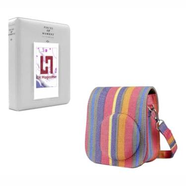 Imagem de Kit Bolsa Case Protetora para Instax Mini 12 com Álbum para 64 Fotos Instantâneas, Cores Pastel (Listrada Colorida e Branco)