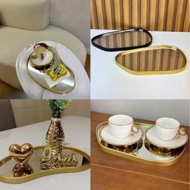 Imagem de Bandeja Espelhada Banheiro Lavabo Bandeja Decorativa Multiuso (Borda Alternada PT 18.8x29.3)