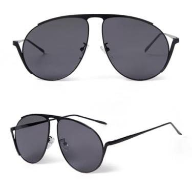 Imagem de HCHES Óculos de Sol Punk Oval Oversized Femininos de Luxo Retrô com Armação de Metal (1)