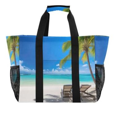 Imagem de Wassud Sacolas de compras reutilizáveis para praia e palmeira grande bolsa organizadora de lona impermeável para praia, piquenique, lavanderia, viagem