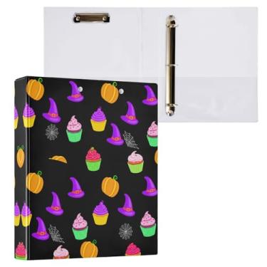 Imagem de STAYTOP Organizador de fichário redondo de bolo colorido de Halloween, fichário de 3 anéis com prancheta (carta A4), fichário fofo para material de escritório escolar