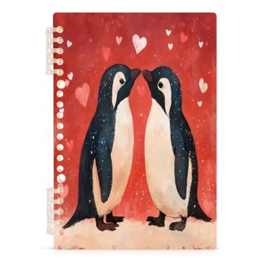 Imagem de Burbuja Caderno Penguin Lovers, papel pautado universitário A5 com 60 folhas, fichário para escritório, 1 pacote