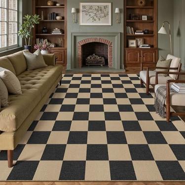 Imagem de PureCozy Tapete quadriculado de juta fácil 20,5 x 25,4 cm, tapete de área lavável, tapete geométrico neutro para sala de jantar, sala de estar, terraço, marquise