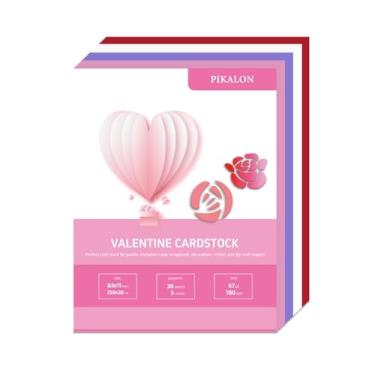 Imagem de Pikalon Cartolina colorida para Dia dos Namorados 21 x 28 cm, 30 folhas de papel cartão rosa roxo branco vermelho 30,4 kg/180 g/m² para decoração festiva, faça você mesmo, cartões comemorativos,