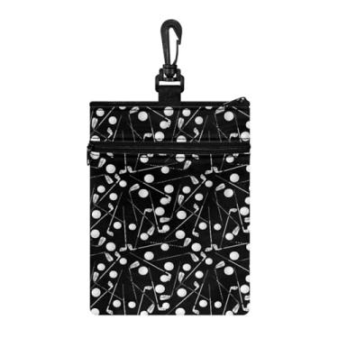 Imagem de Rchsomd Bolsa de golfe preta com estampa de taco de golfe portátil, bolsa de objetos de valor de poliéster para homens e mulheres com bolso com zíper, bolsa de acessórios de golfe, clipes para sua