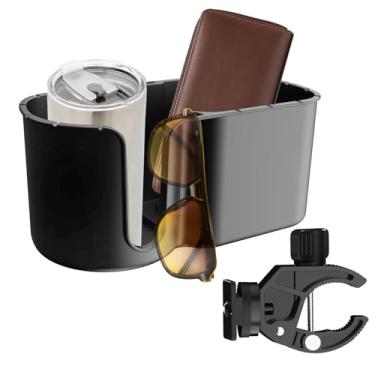 Imagem de Suporte de copo 2 em 1 para cadeira de rodas com porta de carregamento integrada e organizador de armazenamento, braçadeira de alumínio rotativa de 360° para andador, carrinho, carrinho de golfe