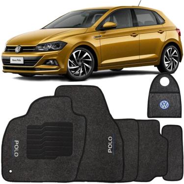Imagem de Jogo Tapete Automotivo Carpete + Lixeira Polo 2018 à 2025 Soft Logo Bordado Grafite 6 Pçs