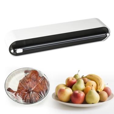 Imagem de Dispensador magnético de plástico com cortador, suporte de folha de alumínio sem perfuração para montagem na parede com cortador deslizante, corta a folha de alumínio, envoltório Saran, papel de cera