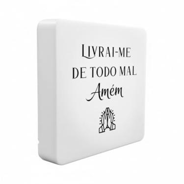 Imagem de Luminária Box Slim LED USB com Frase Religiosa, Branco, 20x18x5 cm, Polietileno, Cabo 1,2m