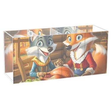Imagem de TSENQUE Porta-lápis personalizado divertido para arte de mesa, lindo lobo raposa, festivo, marcador artístico, porta-lápis de acrílico, organizador de papelaria
