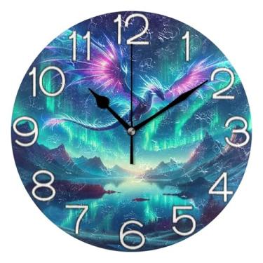 Imagem de GAIGEO Relógio de parede analógico decorativo estético silencioso sem tique-taque relógio de sala de aula, decoração de parede de casa de fazenda moderna, dragão legal brilhante colorido, 25 cm