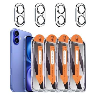 Imagem de Pacote com 4 protetores de tela de privacidade para iPhone 16 Plus de 6,7 polegadas com pacote com 4 protetores de lente de câmera, película de vidro temperado antiespionagem, dureza 9H, compatível