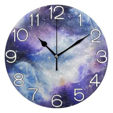 Imagem de Relógio de parede analógico decorativo quarto cozinha relógio estético silencioso sem tique-taque, decoração de parede moderna sala de estar estética galáxia sonho roxo, 25 cm, ponteiros dourados