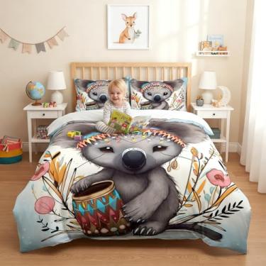 Imagem de CCoutueChen Conjunto de edredom Queen com desenho de preguiça, de microfibra de animal fofo, decoração de quarto tribal étnico aconchegante para adultos/mulheres