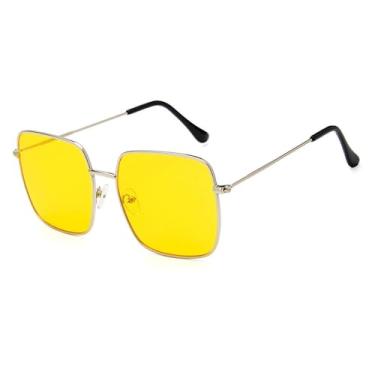 Imagem de Óculos de Sol Punk com Armação Grande em Metal e Cores Vibrantes, Proteção UV400, para Esportes ao Ar Livre, Corrida e Ciclismo, Prata e Amarelo. Unissex.