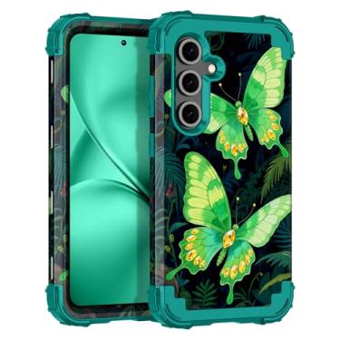 Imagem de Rancase Capa para Galaxy S24 FE, proteção resistente à prova de choque de três camadas de plástico rígido + capa protetora de borracha de silicone macio para Samsung Galaxy S24 FE, borboleta verde