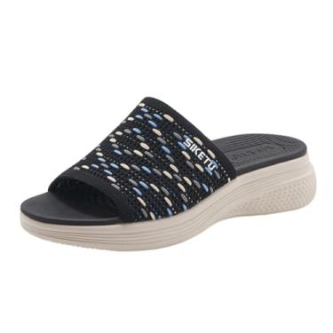 Imagem de Sandálias femininas de bico liso com boca de peixe fáceis de usar para conforto diário com ajuste de suporte, Preto, 35