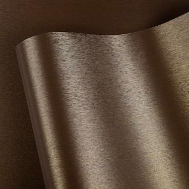 Imagem de Abyssaly Papel de parede para geladeira, papel de contato escovado de aço inoxidável metálico marrom para eletrodomésticos, revestimento grosso resistente ao calor para forno de micro-ondas 39,9 cm x