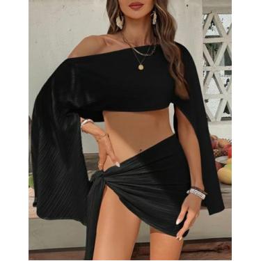Imagem de Conjunto Feminino Verão Saia de Amarrar e Blusa Ombro Só Moda Praia - 