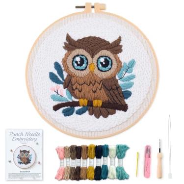 Imagem de Myfelicity Kit de bordado de agulha de perfuração, conjunto de artesanato para iniciantes com design de padrão animal, argola de 19 cm (coruja)