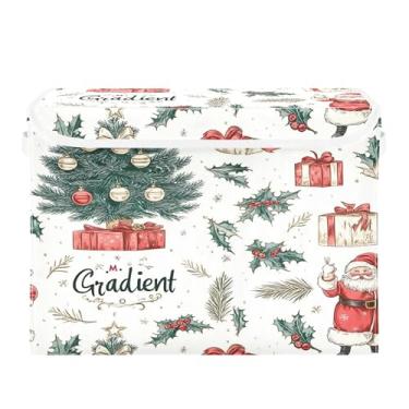 Imagem de SEHANY Linda caixa de armazenamento de Papai Noel de Natal com tampas e alças, organizador de cestas de armazenamento de tecido dobrável, caixas de armazenamento de cubos grandes para roupas, cobertor