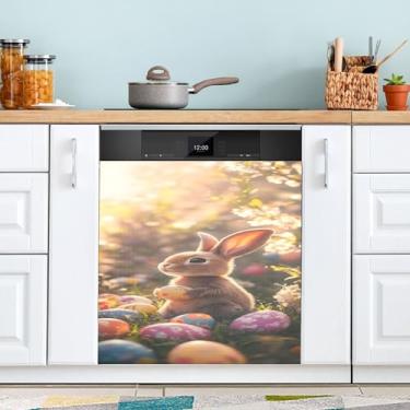 Imagem de SEHANY Capa magnética de conto de fadas fofo coelhinho da Páscoa, adesivos magnéticos decorativos antiarranhões para painel de geladeira e lava-louças, decoração de flores de fazenda de cozinha