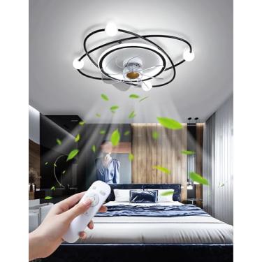 Imagem de Ventiladores de teto com luzes, ventilador de teto moderno com controle remoto, luzes de teto reguláveis para sala de estar, ventilador de teto com luzes para quarto, ventilador com lustre d