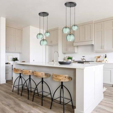 Imagem de Luminária pendente moderna para ilha de cozinha, altura ajustável, lustre de cabeceira com cúpula de vidro rosqueada, dourada, para sala de jantar, quarto e sala de estar, soquete E27, ilumi