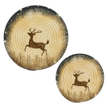 Imagem de Wassud Suportes de panela redondos para veados saltando à mão trivets de algodão almofadas quentes porta-copos elegantes decoração de cozinha e acessórios 2 peças