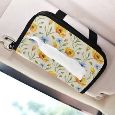 Imagem de SEHANY Porta-lenços de papel de carro floral fofo colorido, caixa de lenços para carro, viseira solar, porta-guardanapos retangular, dispensador de máscara de carro, caixa de lenços para veículos