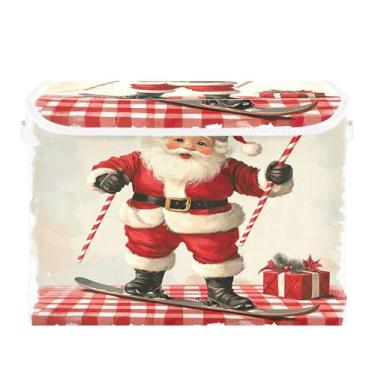 Imagem de SEHANY Linda caixa de armazenamento de Papai Noel de Natal com tampas e alças, organizador de cestas de armazenamento de tecido dobrável, caixas de armazenamento de cubos grandes para roupas, cobertor
