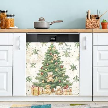 Imagem de xigua Árvore de Natal, ursinhos de pelúcia, capa magnética para lava-louças, adesivos magnéticos decorativos antiarranhões para painel de geladeira e lava-louças, decoração personalizada de cozinha