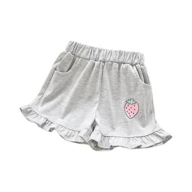 Imagem de Shorts De Verão Para Meninas Com Estampa De Morango E Renda, Roupas De