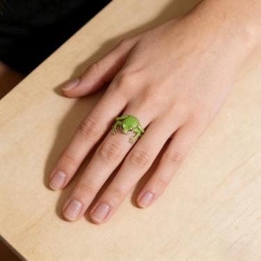 Imagem de Anel ajustável para mulheres – Joias modernas de sapo fofo, anel ajustável com design de sapo verde, perfeito para uso diário ou presentes, Metal, Sem pedra preciosa
