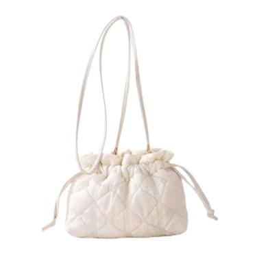 Imagem de Bolsa tiracolo acolchoada feminina, bolsa de ombro com fecho de cordão e alça ajustável, Branco, Medium, Mochila casual