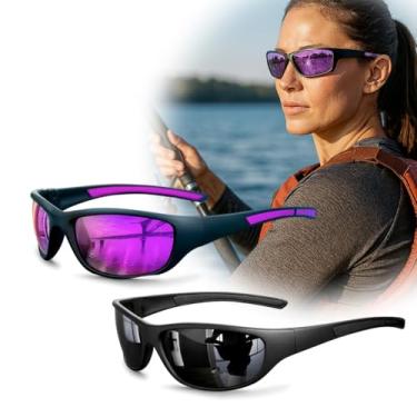 Imagem de Kit 2 Óculos De Sol Esportivo Trilhas Ciclismo Pescaria (Preto/Roxo)