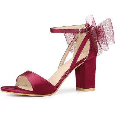 Imagem de Allegra K Sandálias femininas de salto grosso com bico aberto, Borgonha, 38