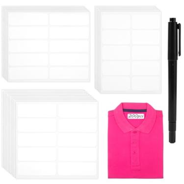 Imagem de 20 etiquetas de tecido sem ferro, etiquetas de roupas laváveis, etiquetas de nome autoadesivas para roupas com 1 marcador de tecido permanente para creche, acampamento, casa de repouso, faculdade