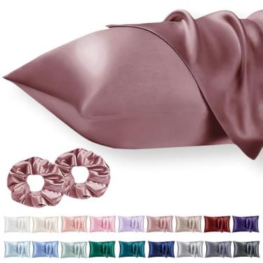 Imagem de Vielit Fronha King de cetim para cabelo, 2 peças, semelhante a fronhas de seda, presentes mais fáceis de cuidar do que fronhas de seda para mulheres e homens, rosa empoeirado, 50 x 91 cm e fecho de