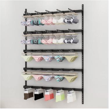 Imagem de Expositor De Roupas íntimas De Metal, Suporte Ajustável De Parede De 4/5 Camadas Com Ganchos, Organizador De Armazenamento De Armário, Meias Penduradas Prateleira De Chapéu, Black, 100x150cm-4 layers