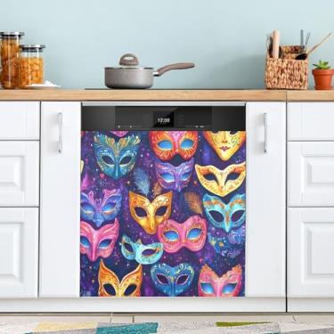 Imagem de ATTX Capa magnética para lava-louças Mardi Gras | Adesivo decorativo de eletrodomésticos de 58 x 66 cm para armários domésticos e eletrodomésticos (71)