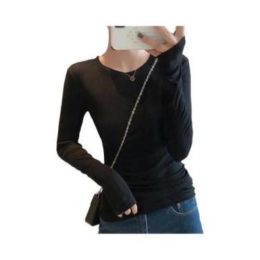 Imagem de Camiseta Feminina De Manga Longa Em Algodão De Alta Qualidade, Básica,