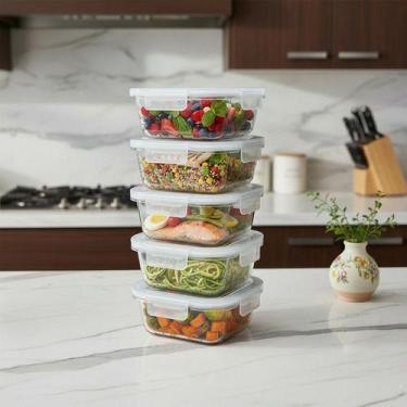 Imagem de Conjunto 5 Potes Hermético De Vidro Quadrado 520ml Kit Jogo Vidro - No