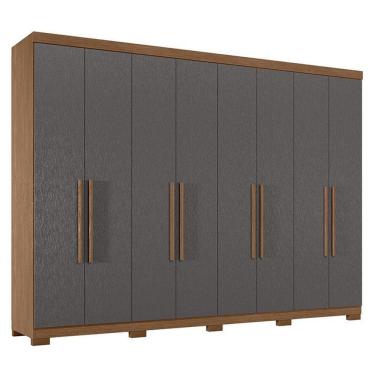 Imagem de Guarda Roupa Casal 8 Portas 4 Gavetas Master New Jatobá Grafite Acetinado Com Pés - Santos Andirá