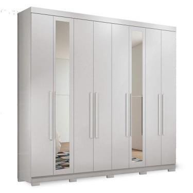 Imagem de Guarda Roupa Casal 8 Portas 4 Gavetas Master New Com Espelho E Pés Branco Brilho - Santos Andirá