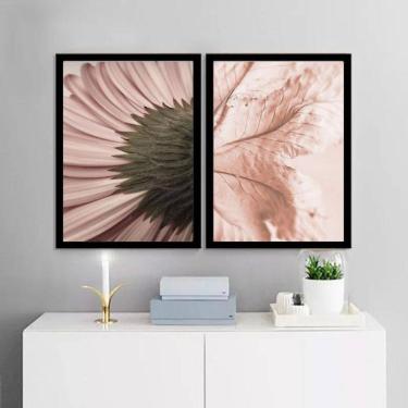 Imagem de Kit 2 Quadros Modernos Flor E Folha Rosê 45X34Cm - Com Vidro
