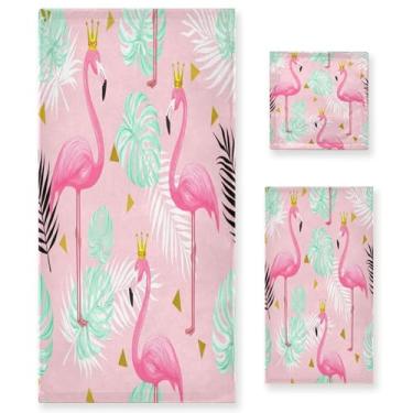 Imagem de xigua Flamingos Conjunto de toalhas de banheiro absorventes macias 3 peças toalha de banho toalha de mão toalhas decorativas para banheiro, academia, hotel, praia, piscina