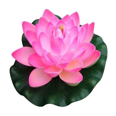 Imagem de Flores de Lótus Flutuantes Artificiais Realistas com Folha Espuma Pad Lírio Falso Reutilizável para Lagoa Piscina Aquário e Decorações Domésticas