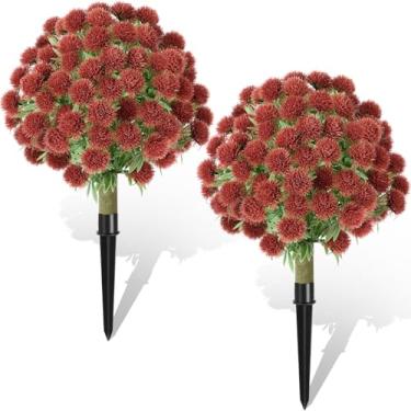Imagem de Yunlly Conjunto de 2 flores artificiais de dente-de-leão de 61 cm, topiária de plantas falsas realistas, arbustos de dente-de-leão artificiais resistentes a UV para varanda, jardim, pátio, decoração